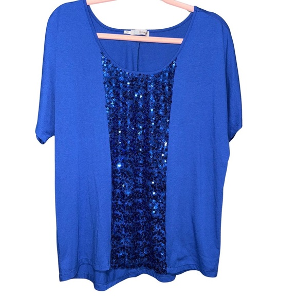 Maurices Blue Sequin Relaxed Blouse - Picture 1 of 5